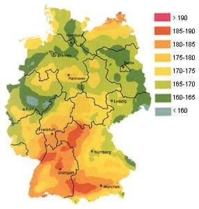 Globalstrahlung, Juli 2001; aus: SONNENENERGIE (2001,5; S.80)